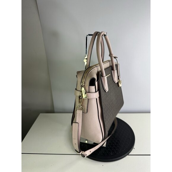 Michael Kors Mercer Medium Duffel Satchel Light Pink Stripe Leather Bag - Picture 2 of 11